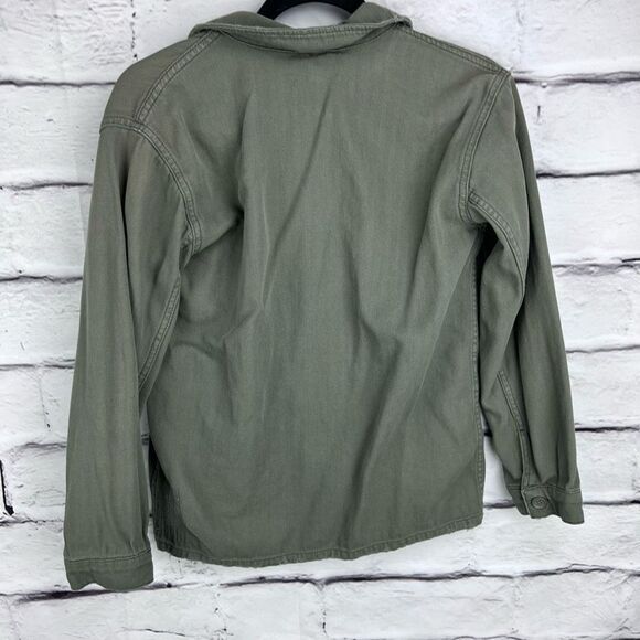 Topshop Utility Jacket Women’s 4 | Army Green Cotton Button Front Shacket - Picture 3 of 6
